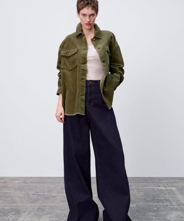 Corduroy Overshirt with Frayed Hem