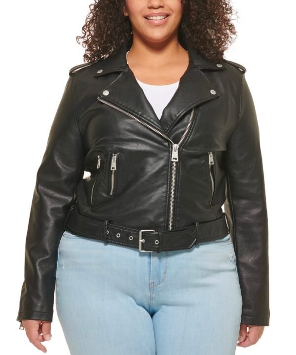 Faux Leather Belted Motorcycle Jacket